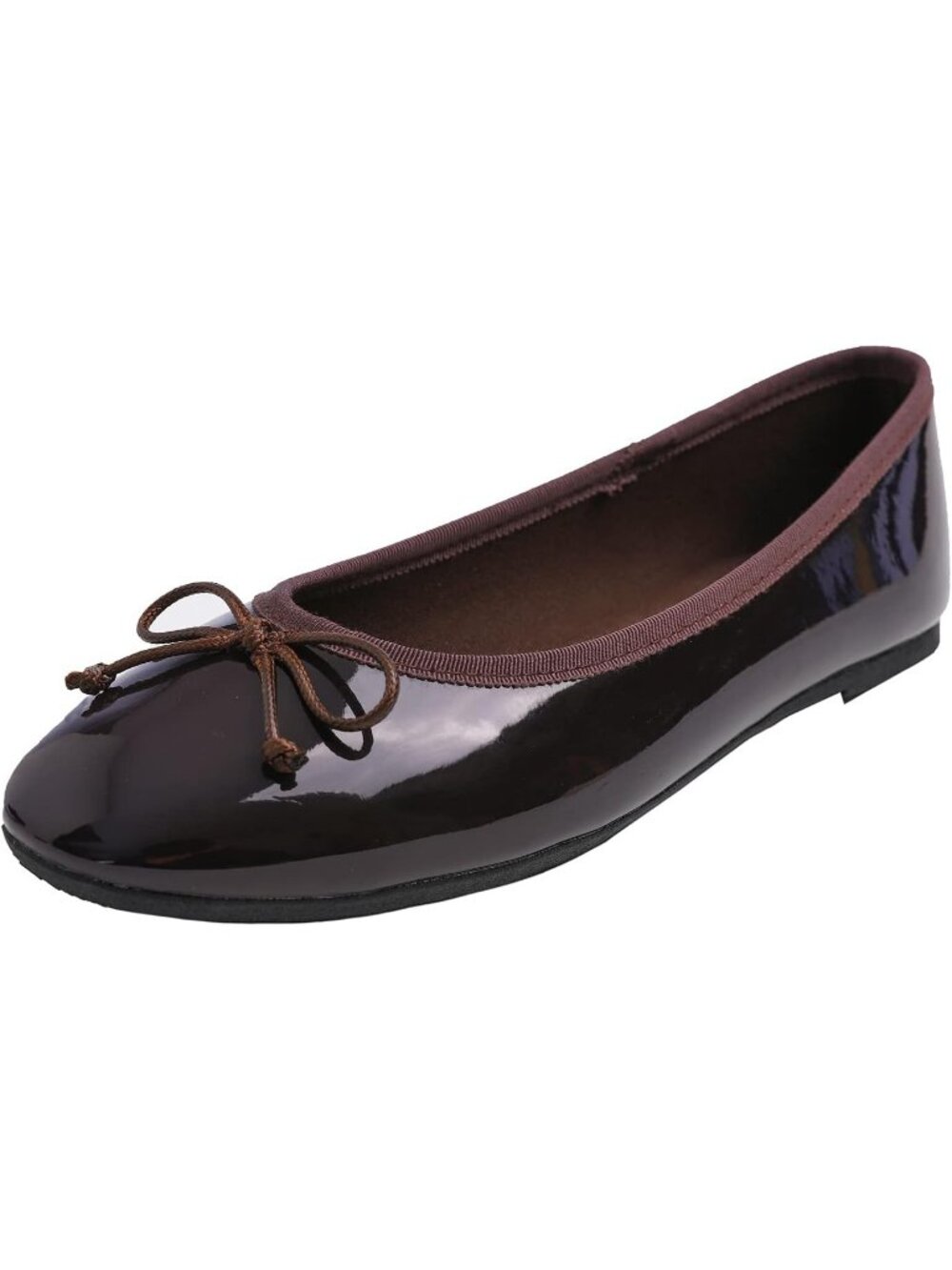 Women's Chocolate Memory Foam Cushion Insock Pointed Toe Patent Ballet Flats